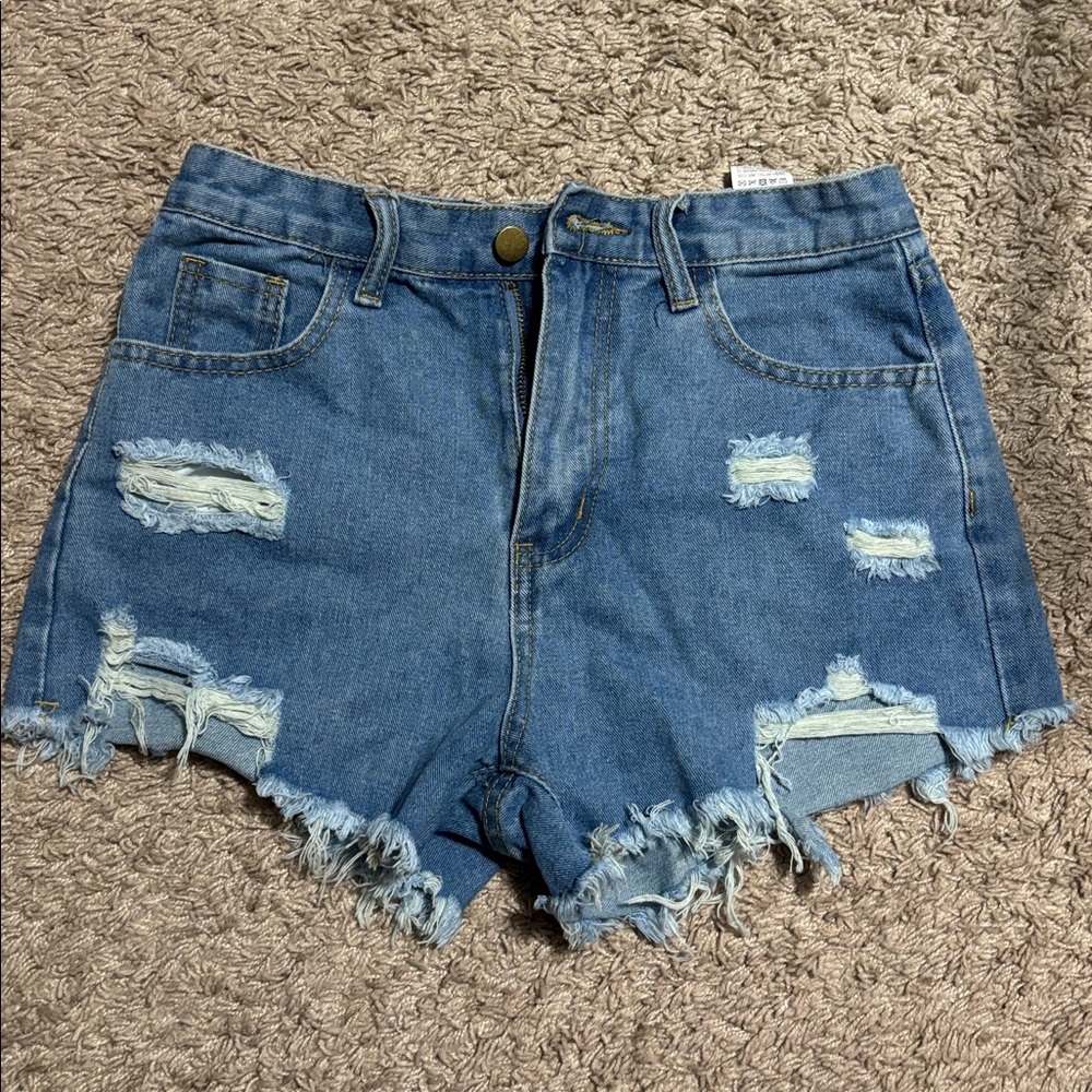 SHEIN Blue Distressed Jean Shorts